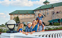 Family outside of the hotel hershey