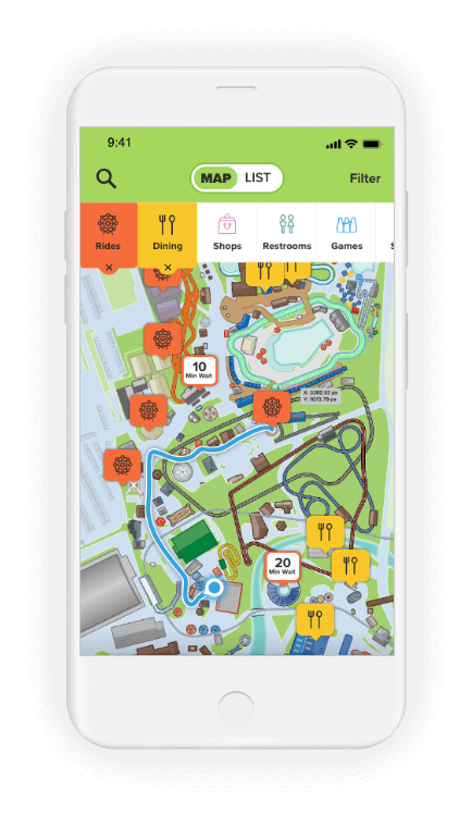 Mobile device displaying the Hersheypark app