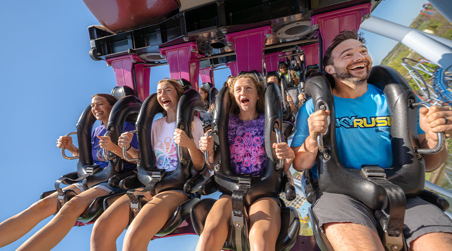 Family on a roller coaster at Hersheypark