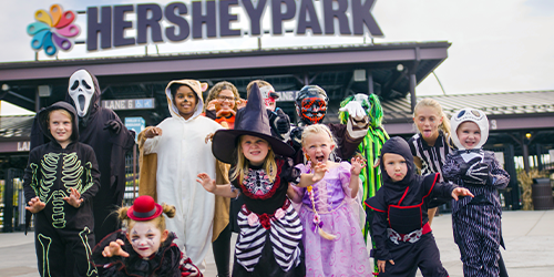 Kids in Halloween costumes